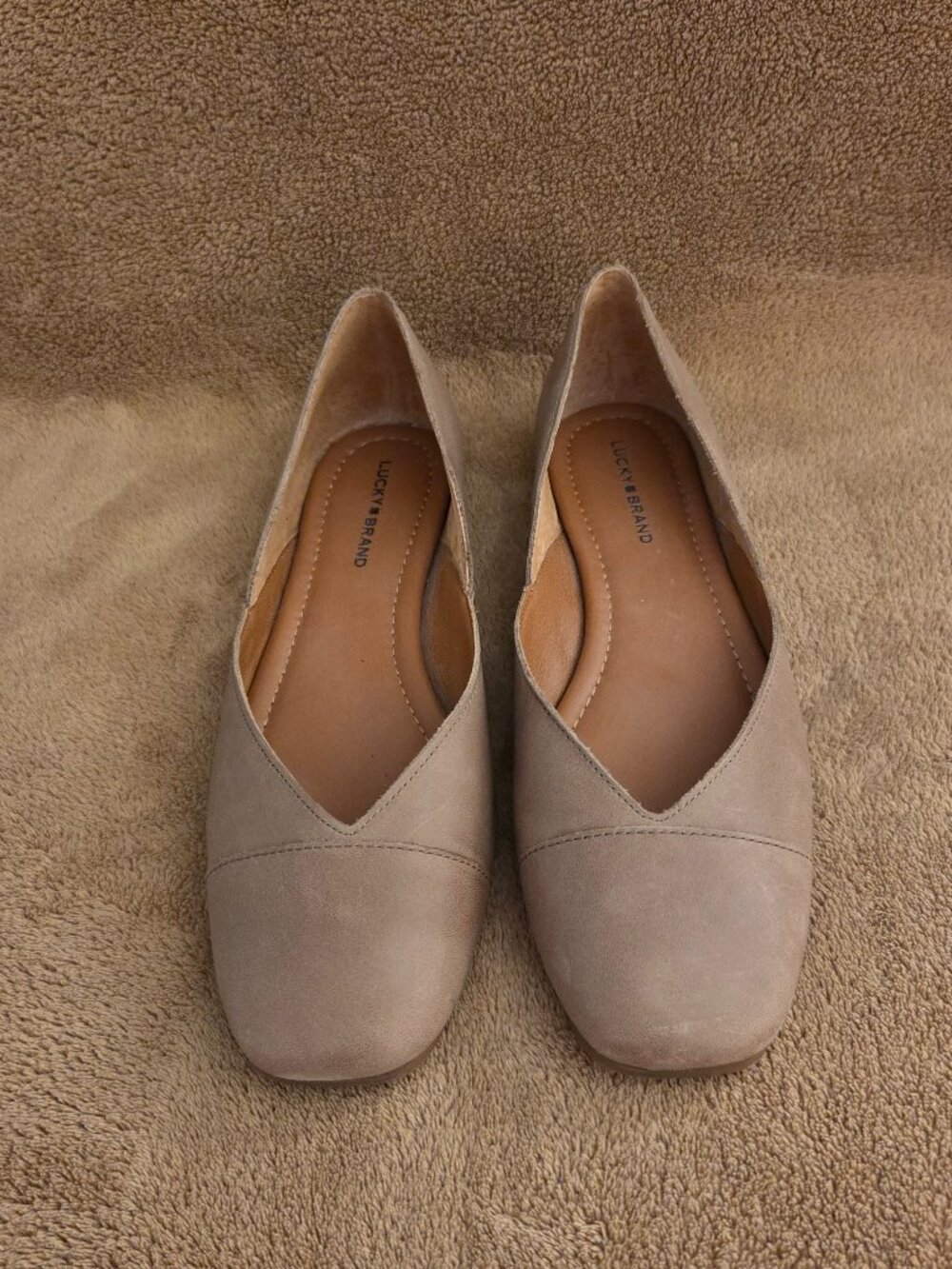 Lucky Brand Danyiel Ballet Flat Leather Womens 8.5M EU 39 Tan Square Toe Classic